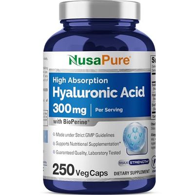NusaPure Hyaluronic Acid 300mg 250 Veggie Capsules (Non-GMO, Vegan)