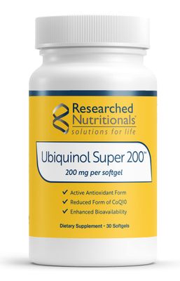 Researched Nutritionals Ubiquinol Super 200 - Enhanced Absorption CoQ10 200mg Softgels - Antioxidants Supplement to Support Heart Health, Energy &amp; Healthy Aging (30 Count)