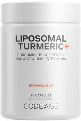 Codeage Organic Turmeric Supplement - 95% Curcumin Extract Pills - Liposomal Fermented Botanical Blend Black Pepper, Ashwagandha, Ginger, Stephania, Boswelia, Cumin, Digestive Bitters - 90 Capsules