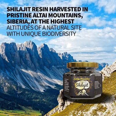 Pure Authentic Siberian Altai Golden Mountains Shilajit Resin 100g 3.53oz - Measuring Spoon - Quality &amp; Safety Certificate in Each Box