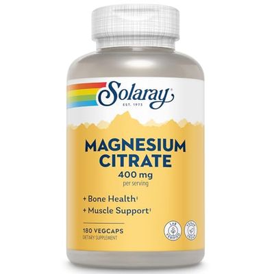 Solaray Magnesium Citrate 400mg - Bone Strength, Muscle Recovery, and Digestion Support - Herbal Base - Vegan, Lab Verified, 60-Day Money-Back Guarantee - 60 Servings, 180 VegCaps