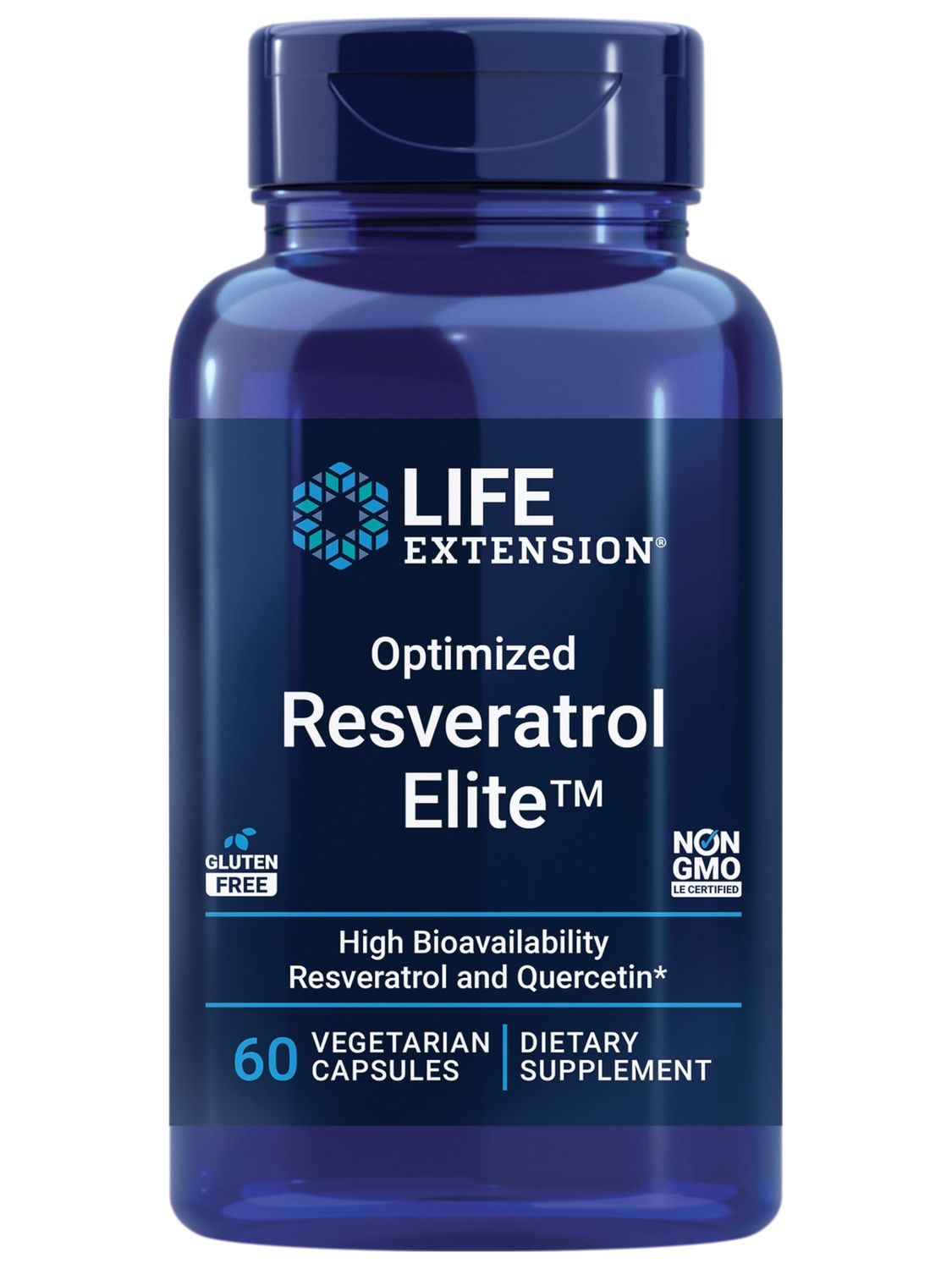 Life Extension Optimized Resveratrol Elite, Trans-resveratrol, quercetin, Healthy Aging, Heart Health, Brain Health, oxidative Stress, Gluten-Free, Non-GMO, Vegetarian, 60 Capsules