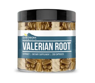 Earthborn Elements Valerian Root 200 Capsules, Pure &amp; Undiluted, No Additives