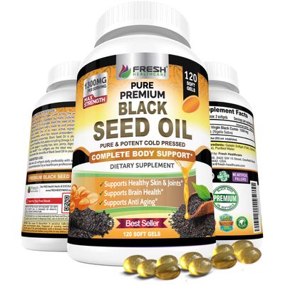 Black Seed Oil Capsules Cold Pressed 1300mg Per Serving, 100% Pure &amp; Premium Non-GMO Nigella Sativa Black Cumin Seed Oil, Supports Immune System, Joint &amp; Skin Health - 120 Capsules