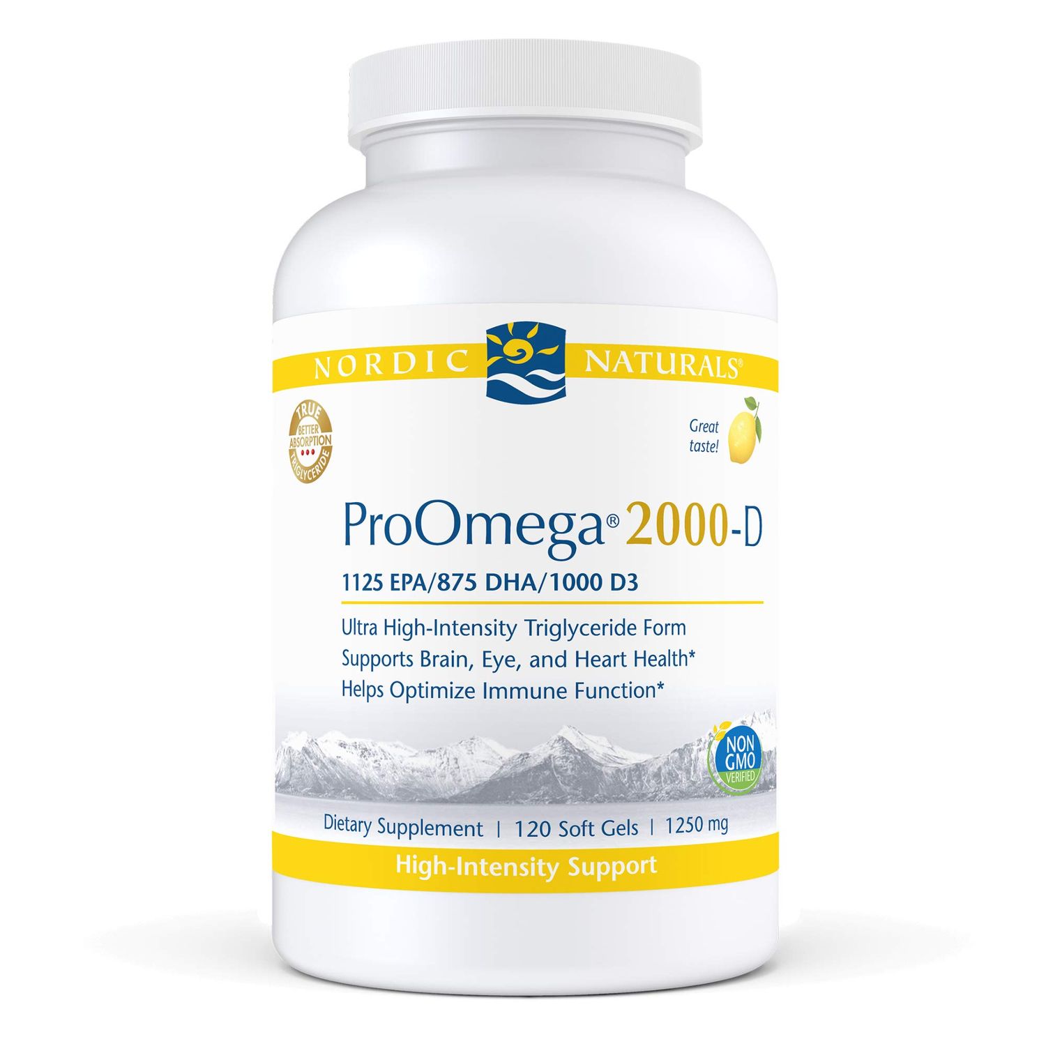 Nordic Naturals ProOmega 2000-D, Lemon Flavor - 2150 mg Omega-3 + 1000 IU D3-120 Soft Gels - Ultra High-Potency Fish Oil - EPA &amp; DHA - Brain, Heart, Joint, &amp; Immune Health - Non-GMO - 60 Servings