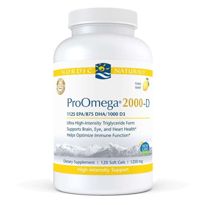 Nordic Naturals ProOmega 2000-D, Lemon Flavor - 2150 mg Omega-3 + 1000 IU D3-120 Soft Gels - Ultra High-Potency Fish Oil - EPA &amp; DHA - Brain, Heart, Joint, &amp; Immune Health - Non-GMO - 60 Servings