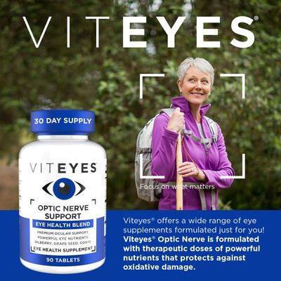 Viteyes Optic Nerve Support Supplement, Premium Ocular Nutrition Blend, 90 Tablets, White
