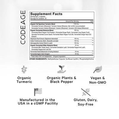 Codeage Organic Turmeric Supplement - 95% Curcumin Extract Pills - Liposomal Fermented Botanical Blend Black Pepper, Ashwagandha, Ginger, Stephania, Boswelia, Cumin, Digestive Bitters - 90 Capsules