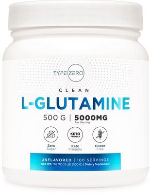 Type Zero L-Glutamine Powder (500G) 3-Month Supply Pure L-Glutamine Supplement - Vegan, Gluten Free, No Fillers