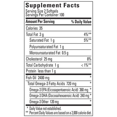 Burp-Less Fish Oil 1200 mg, 200 Softgels, Fish Oil Omega 3 Supplement For Heart Health