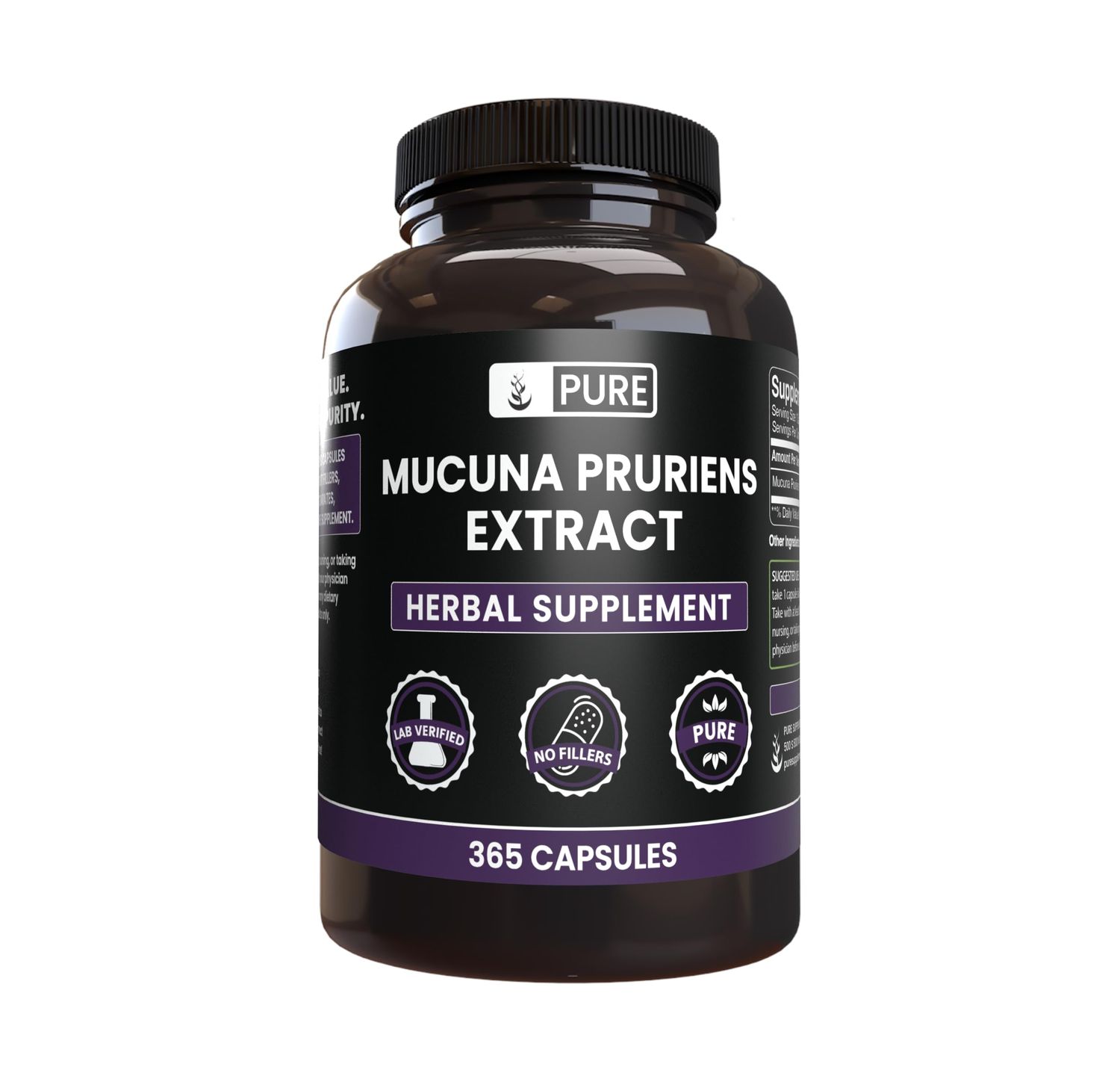 Pure Original Ingredients Mucuna Pruriens (365 Capsules) No Magnesium Or Rice Fillers, Always Pure, Lab Verified
