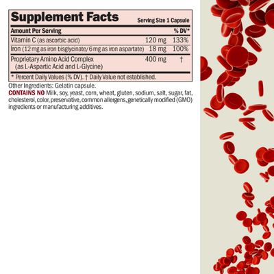 Andrew Lessman Iron Plus 180 Capsules - 18mg Iron, 100% Pure Amino Acid Chelated Iron (Glycinate &amp; Aspartate), Plus Vitamin C for Increased Absorption, Small, Easy to Swallow Capsules, No Additives