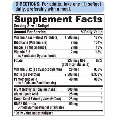 Puritan's Pride Hair Skin Nails One Per Day Formula60 Softgels, 60 Count (55554)