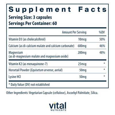 Vital Nutrients Osteo-Nutrients | Vitamin K2 + D3, Calcium, and Magnesium for Bone &amp; Heart Support* | Vegetarian Supplement | Gluten, Dairy, Soy Free | 180 Capsules