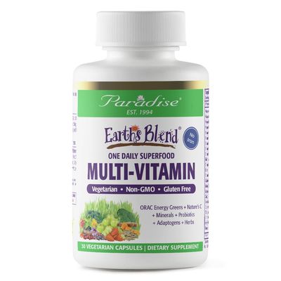 Paradise Herbs Earth&#39;s Blend Once Daily Multivitamin for Men, No Iron, 48 Organic Superfoods, Probiotics, Antioxidants, Vitamins A, B12, C, D, K2, 30 Count