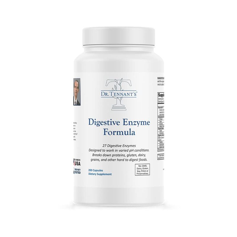 Dr Tennant&#39;s - Digestive Enzymes Formula - GERD, Heartburn &amp; Acid Reflux Relief - Digest Foods Properly For Gut Health, Bloating Relief For Women and Men, 2x DPP-IV Enzyme Targeting Gluten - 200 Count