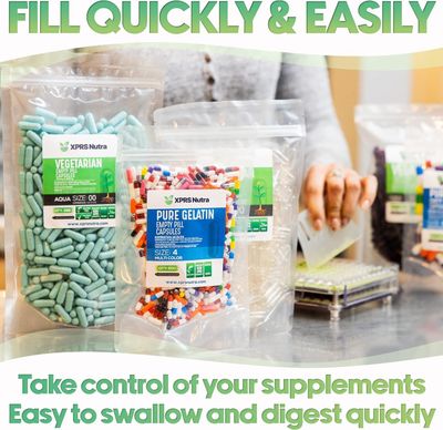 Capsules Express- Size 0 Clear Empty Gelatin Capsules 1000 Count - Kosher and Halal - Pure Gelatin Pill Capsule - DIY Powder Filling