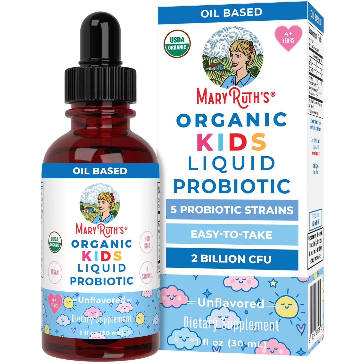 Kids Probiotic Liquid Drops by MaryRuth&#39;s | USDA Organic Probiotics for Digestive Health | Ages 4+ Gut Health &amp; Immune Support Supplement | Overall Health | Vegan | Non-GMO | 1 Fl Oz