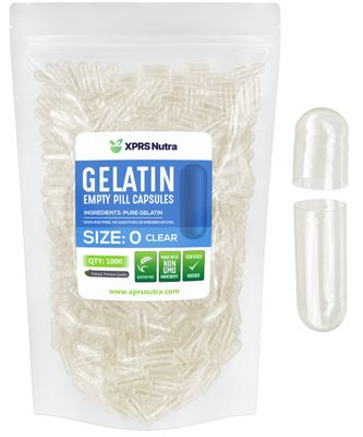 Capsules Express- Size 0 Clear Empty Gelatin Capsules 1000 Count - Kosher and Halal - Pure Gelatin Pill Capsule - DIY Powder Filling
