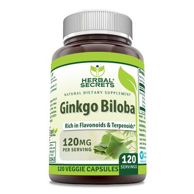 Herbal Secrets Ginkgo Biloba Supplement 120mg 120 Capsules | Standardized to Contain 24% Ginkgo Flavone Glycosides | Non-GMO | Gluten Free | Made in USA