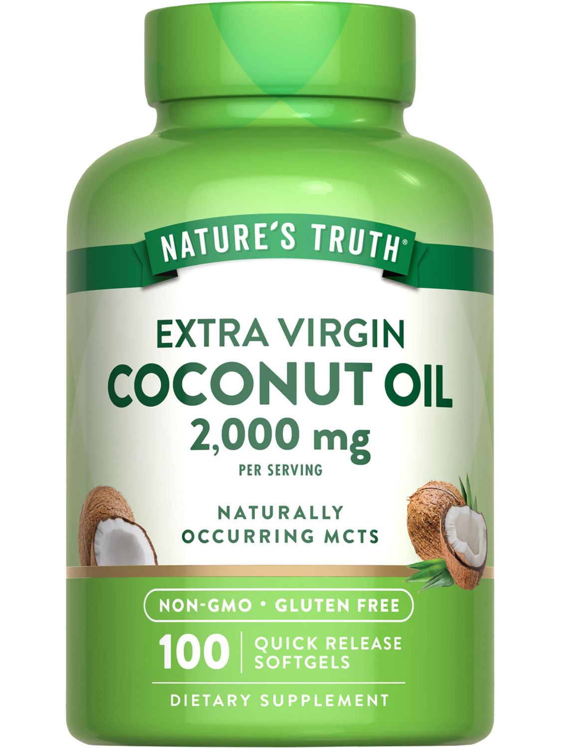 Nature&#39;s Truth Coconut Oil Supplement | 100 Softgels | Naturally Occurring MCTs | Non-GMO &amp; Gluten Free