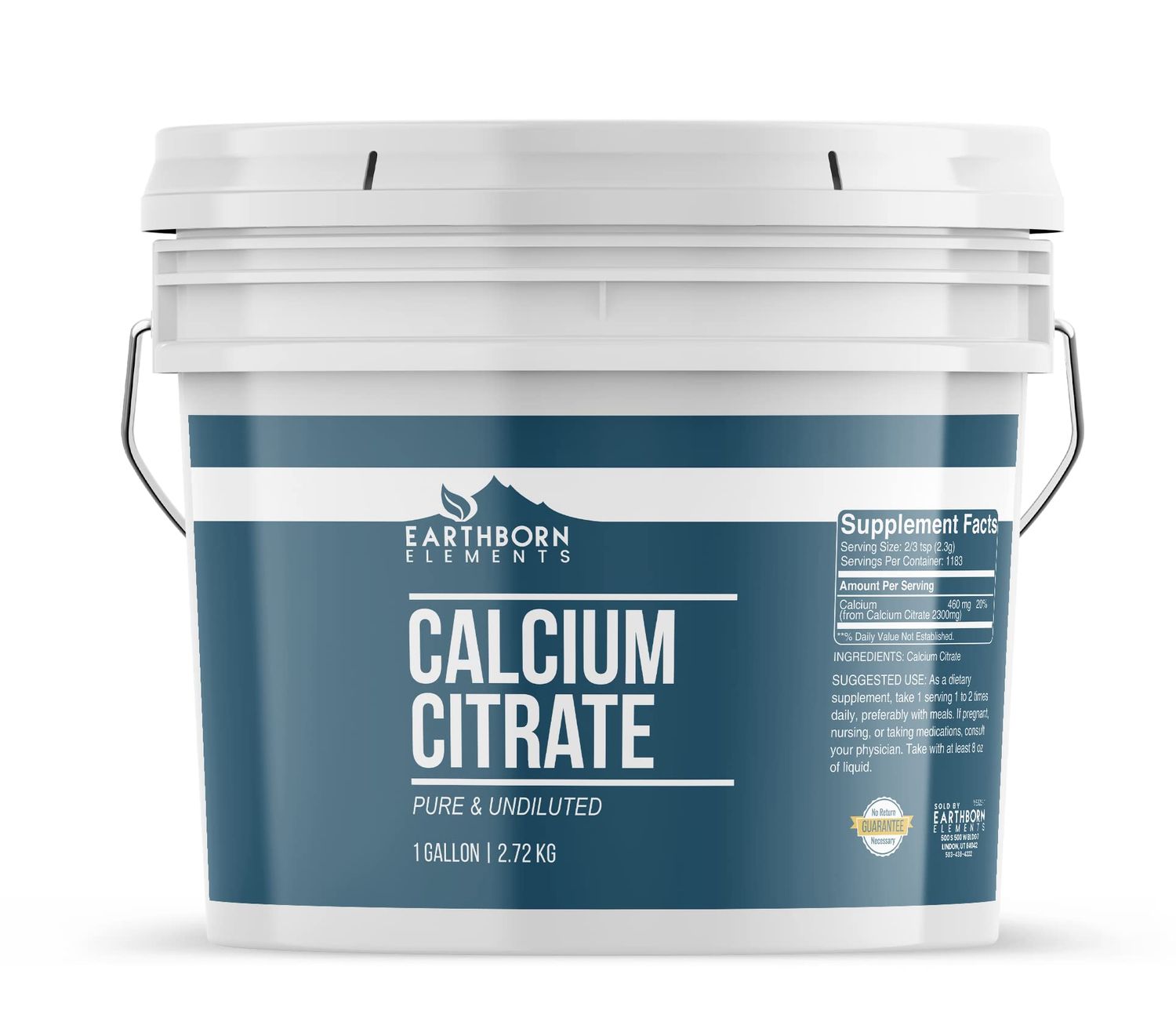 Earthborn Elements Calcium Citrate 1 Gallon Bucket, Pure &amp; Undiluted, Lab Verified