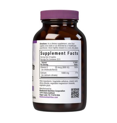 Bluebonnet Nutrition Calcium Citrate &amp; Vitamin D3, Bone Health*, Non-GMO, Kosher Parve, Gluten-Free, Soy-Free, 90 Caplets, 22.5 Servings