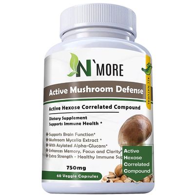 N&#39; MORE Six Active Mushroom Defense Dietary Supplement Supports Immune Health 60 Veggie Capsules 750 mg