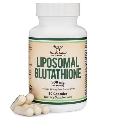 Liposomal Glutathione Supplement 500mg per Serving, 60 Capsules (Vegan Safe, Non-GMO) Max Absorption Liposomal Glutathione with Genuine Smell and Taste by Double Wood