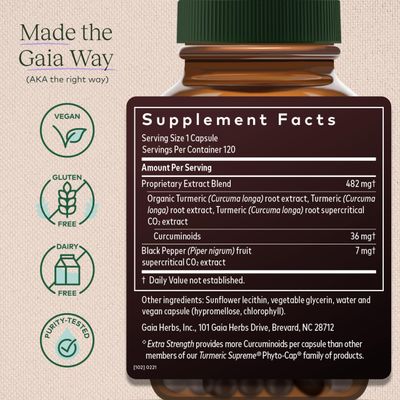 Gaia Herbs Turmeric Supreme Extra Strength - Helps Reduce Occasional Swelling from Normal Wear & Tear - with Turmeric Curcumin & Black Pepper-120 Vegan Liquid Phyto-Capsules(Up to 120-Day Supply)