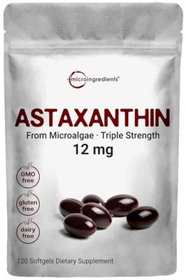 Micro Ingredients Astaxanthin 12mg, 120 Softgels, 4 Month Supply | Premium Astaxanthin Antioxidant Supplements | Fresh Microalgae Source | Supports Eye, Joint, &amp; Internal Circulation Health