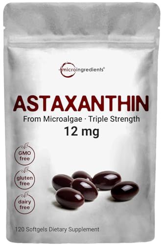 Micro Ingredients Astaxanthin 12mg, 120 Softgels, 4 Month Supply | Premium Astaxanthin Antioxidant Supplements | Fresh Microalgae Source | Supports Eye, Joint, &amp; Internal Circulation Health