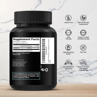 HUMANX Lactoferrin 500mg - Powerful Serving Size (Gluten Free, Non GMO, Soy Free Supplements) - A Component in Colostrum - USA Made, Supports Healthy Immunity, Iron Utilization &amp; Absorption