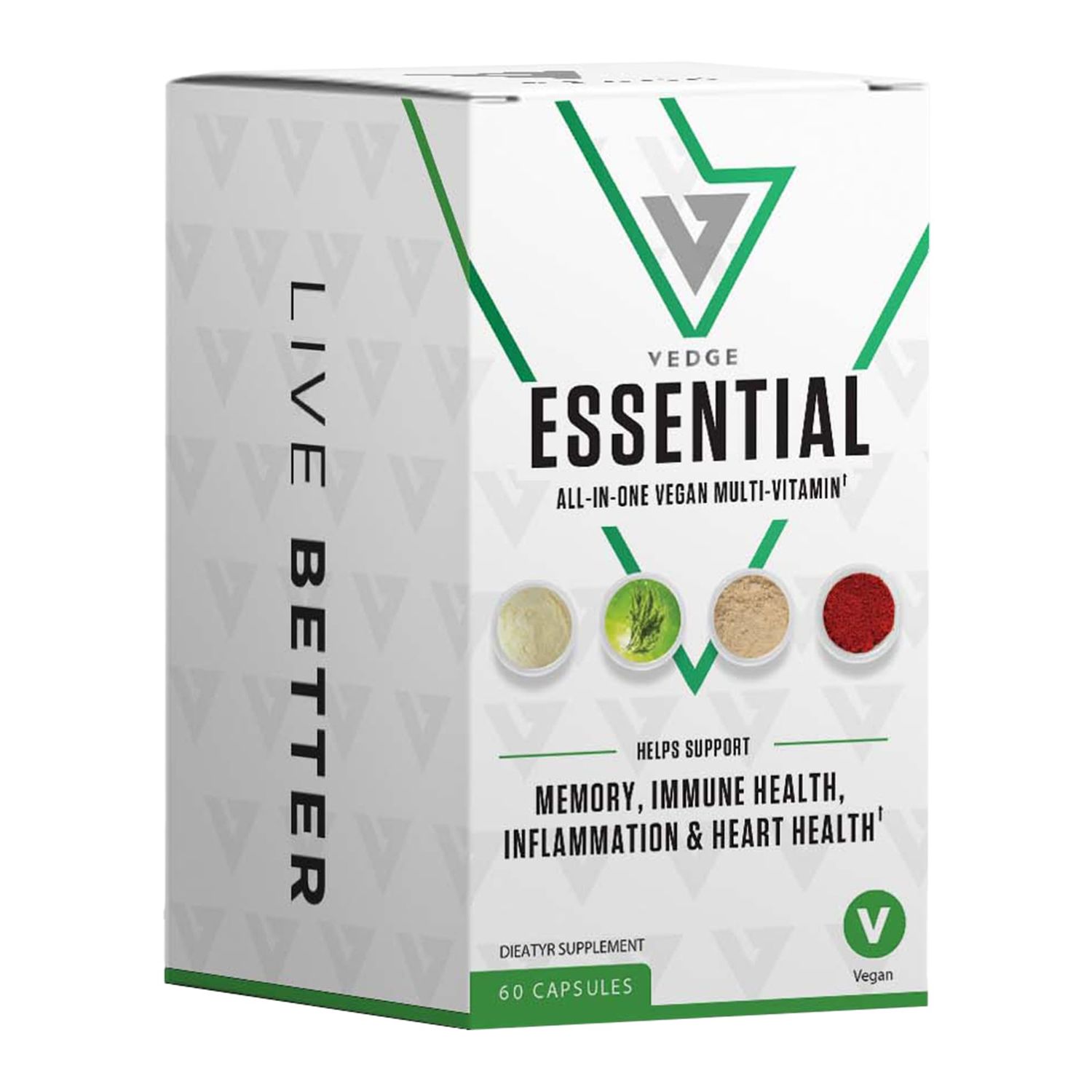vedge Vegan Omega 3 - Daily Multivitamin Contains Vitamin D, Vitamin B12, Algal Oil for Vegan EPA &amp; DHA - Natural Vitamins, Minerals - 30 Day Supply Nutrition Essential