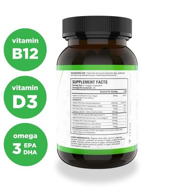 vedge Vegan Omega 3 - Daily Multivitamin Contains Vitamin D, Vitamin B12, Algal Oil for Vegan EPA &amp; DHA - Natural Vitamins, Minerals - 30 Day Supply Nutrition Essential