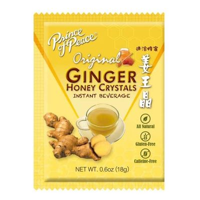 Prince of Peace Instant Natural Lemon Ginger Honey Crystals, 10 Sachets - Instant Hot or Cold Beverage for Nausea Relief and Soothes Throat - Easy to Brew Ginger and Honey Crystals