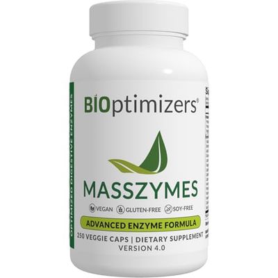 BiOptimizers MassZymes - Complete Digestive Enzymes Supplement for Gut Health - Bloating Relief for Men and Women - Lipase Amylase Bromelain Digestive Enzymes (250 Capsules)