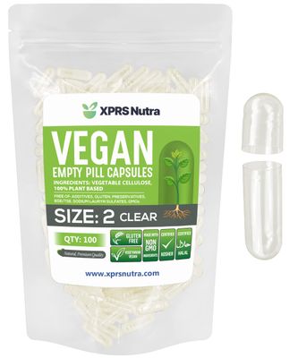 XPRS Nutra Size 2 Empty Capsules - 100 Clear Empty Vegan Capsules - Vegetarian Empty Pill Capsules - DIY Vegetable Capsule Filling - Veggie Pill Capsules Empty Caps Pills