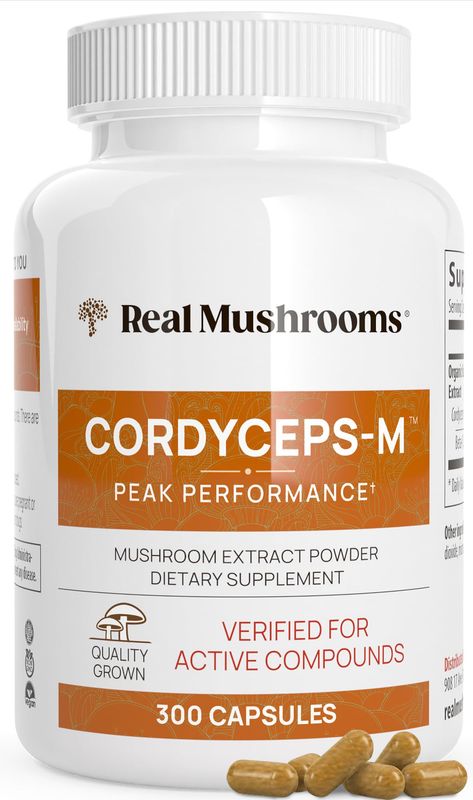 Real Mushrooms Cordyceps Capsules - Performance Mushroom Extract Supplement with Organic Cordyceps Militaris for Energy &amp; Immune Support - Vegan Cordyceps Mushroom Supplement, Non-GMO, 300 Caps
