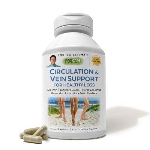 ANDREW LESSMAN Circulation &amp; Vein Support for Healthy Legs 60 Capsules - High Bioactivity Diosmin, Butcher&#39;s Broom, Visibly Reduces Swelling &amp; Discomfort in Feet, Ankles, Calves, Legs