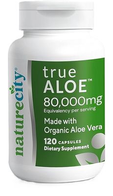 NatureCity True-Aloe 80,000mg Aloe Vera Gel Equivalent Per Serving - Made with Organic Aloe Vera (120 Capsules) Digestive, Skin and Joint Support | Small Easy-to-Swallow Pills