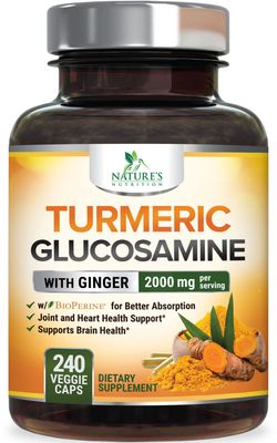 Turmeric Curcumin Supplement 2000mg with Glucosamine Chondroitin &amp; Ginger, 95% Curcuminoids, BioPerine Black Pepper for Best Absorption, Nature&#39;s Joint Support, Non-GMO, Bottled in USA - 240 Capsules