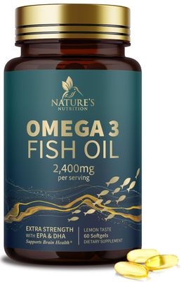 Triple Strength Omega 3 Fish Oil 2400 mg Softgels, Nature&#39;s Fish Oil Supplements, Brain &amp; Heart Health Support - EPA &amp; DHA, 1200 MG Fish Oil in Each Softgel, Omega-3 Supplement - 60 Fish Oil Softgels