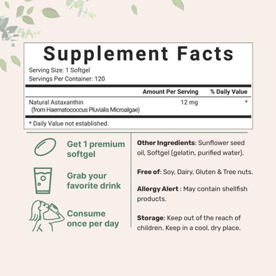 Micro Ingredients Astaxanthin 12mg, 120 Softgels, 4 Month Supply | Premium Astaxanthin Antioxidant Supplements | Fresh Microalgae Source | Supports Eye, Joint, &amp; Internal Circulation Health