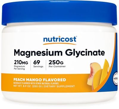 Nutricost Magnesium Glycinate Powder (Peach Mango, 250 Grams) - Magnesium Glycinate (as Bisglycinate)