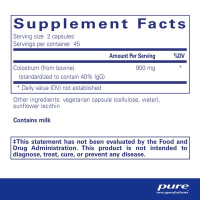 Pure Encapsulations Colostrum | 40% IgG Highly Concentrated Immune Support | 90 Capsules