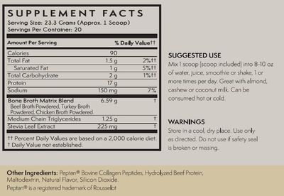TERRA ORIGIN Collagen Protein Bone Broth Powder, Natural Collagen from Real Whole Food Sources with 17g Protein, for Hair, Skin, Nail and Joint Support, 20 Servings, Vanilla