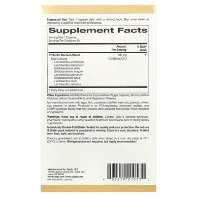 LactoBif Probiotics, 100 Bllion CFU, 8 Active & Clinically Researched Probiotic Strains, Soy-Free, Sugar-Free, Vegetarian, Individually Double-foil Blister Sealed, 30 Veggie Capsules