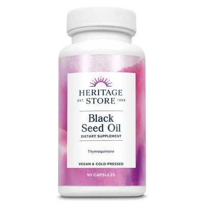 HERITAGE STORE Black Seed Oil Liquid Capsules 650mg, Nigella Sativa Oil Supplement with Thymoquinone, Omega 3 6 9, Antioxidant, Cholesterol, Digestive, Joint &amp; Immune Support*, Vegan, 45 Serv, 90ct