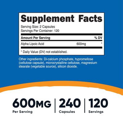Nutricost Alpha Lipoic Acid 600mg, 240 Vegetarian Capsules - Gluten Free, Soy Free &amp; Non-GMO, 120 Servings (2 Bottles)